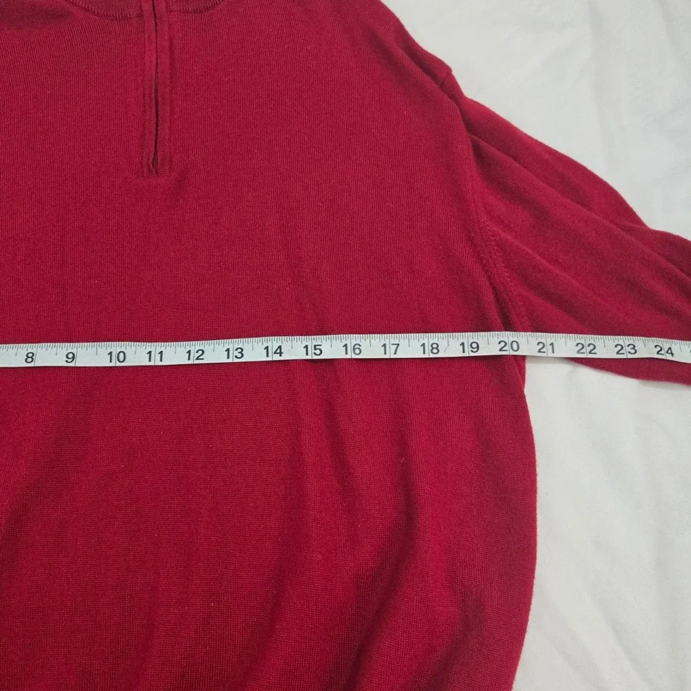Neiman Marcus Merino Wool Sweater Mens Large Red Quarter Zip Pullover Flaw‎ Hole